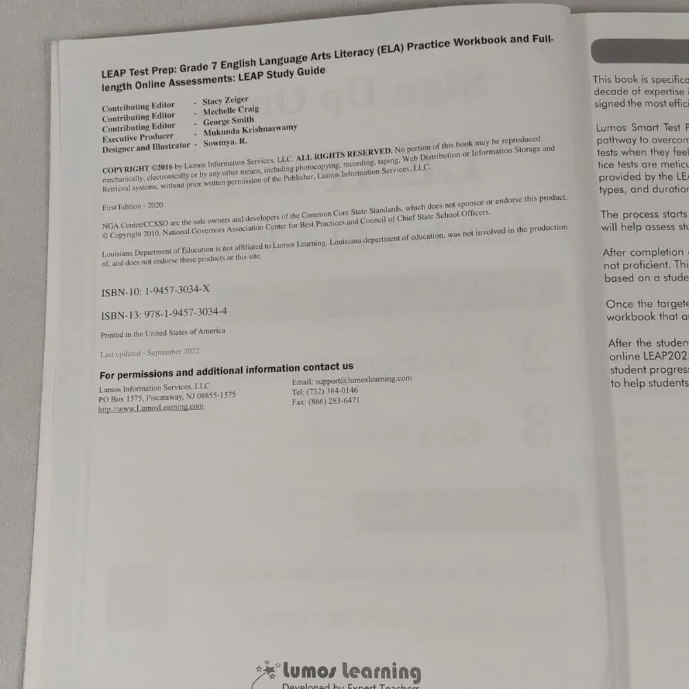 NEW Lumos Learning 2025 Louisiana LEAP Test 7th Grade Practice Books